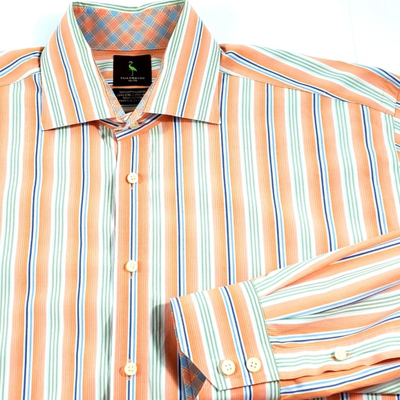 NWT TAILORBYRD MENS DRESS SHIRT WHITE//BLUE//GREEN STRIPE-XL X-LARGE